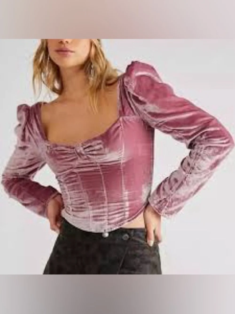 Free People Bridgette Velvet Corset Crop Long Sleeve Top